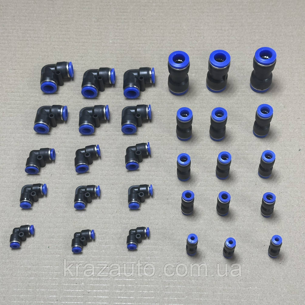 Набір аварійних з'єднувачів трубки ПВХ 30 шт. (комплект прямих і кутових рятувальників 4, 6, 8, 10,12), фото 1