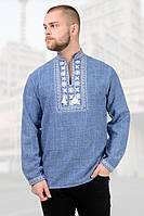 Мужская сорочка-вышиванка Орнамент (джинсовый)