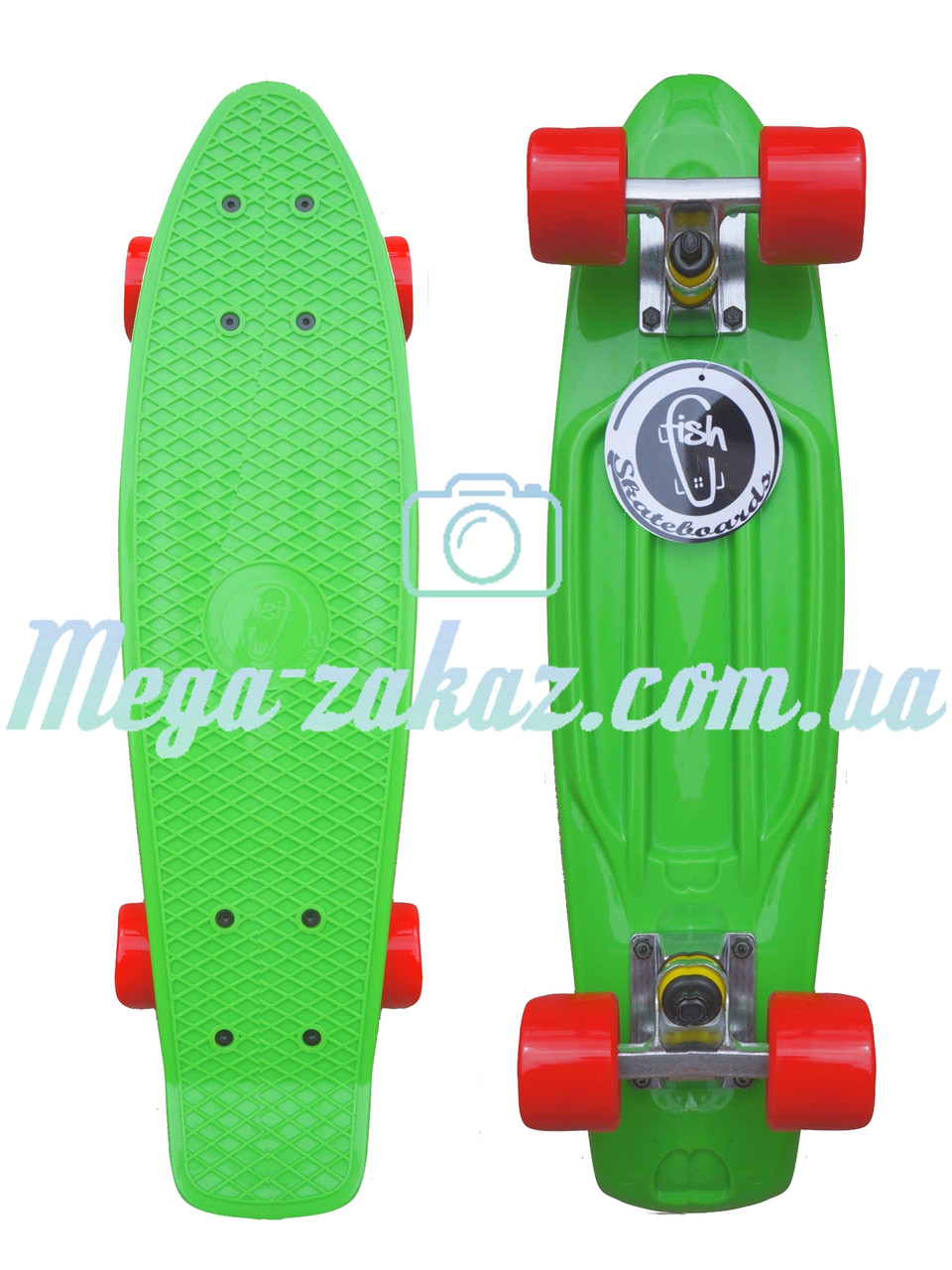 Скейтборд/скейт Penny Board (Пенніборд фіш) Fishskateboards: салатовий/червоний, до 80 кг