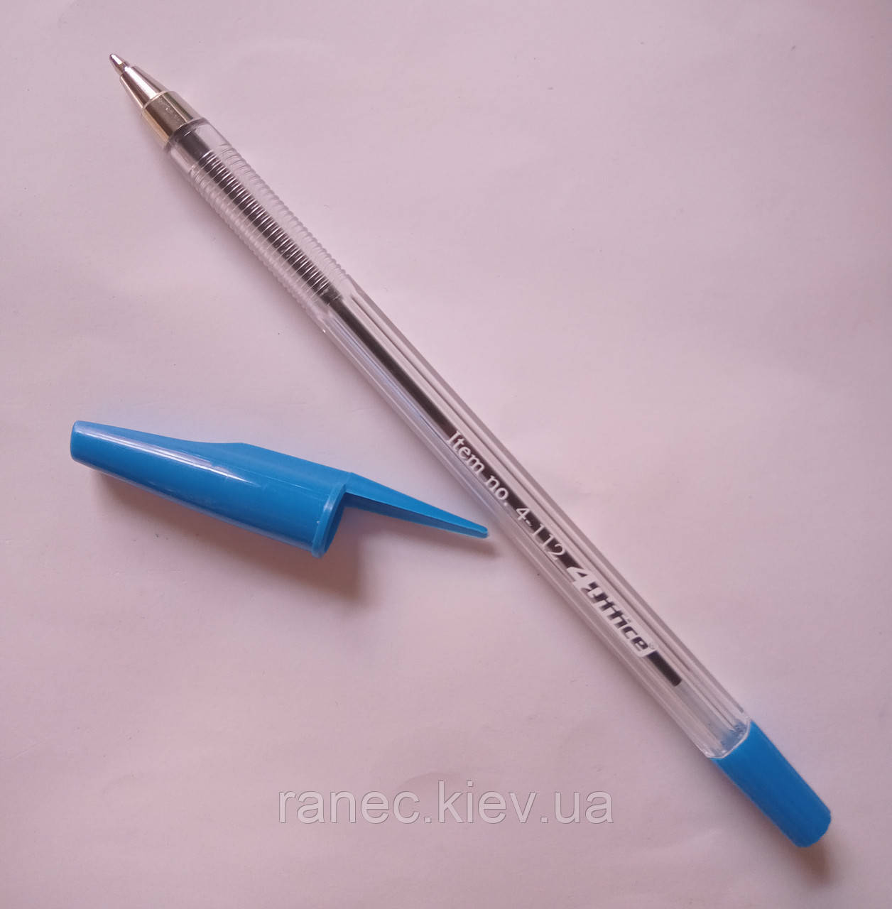 Ручка кулькова синя прозора 4office, фото 1