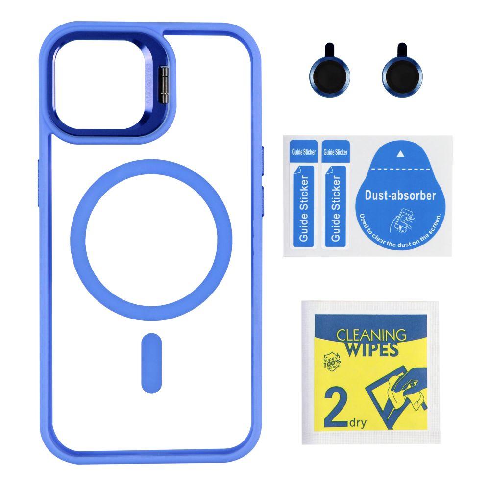 Чехол TPU+PC+Metal Stand Case with MagSafe and Camera Lenses для iPhone 15 Цвет Blue, фото 1