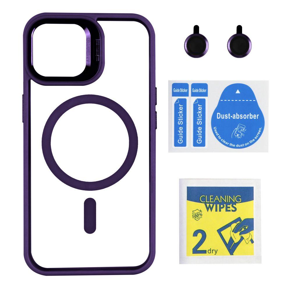 Чехол TPU+PC+Metal Stand Case with MagSafe and Camera Lenses для iPhone 14 Цвет Dark Purple, фото 1