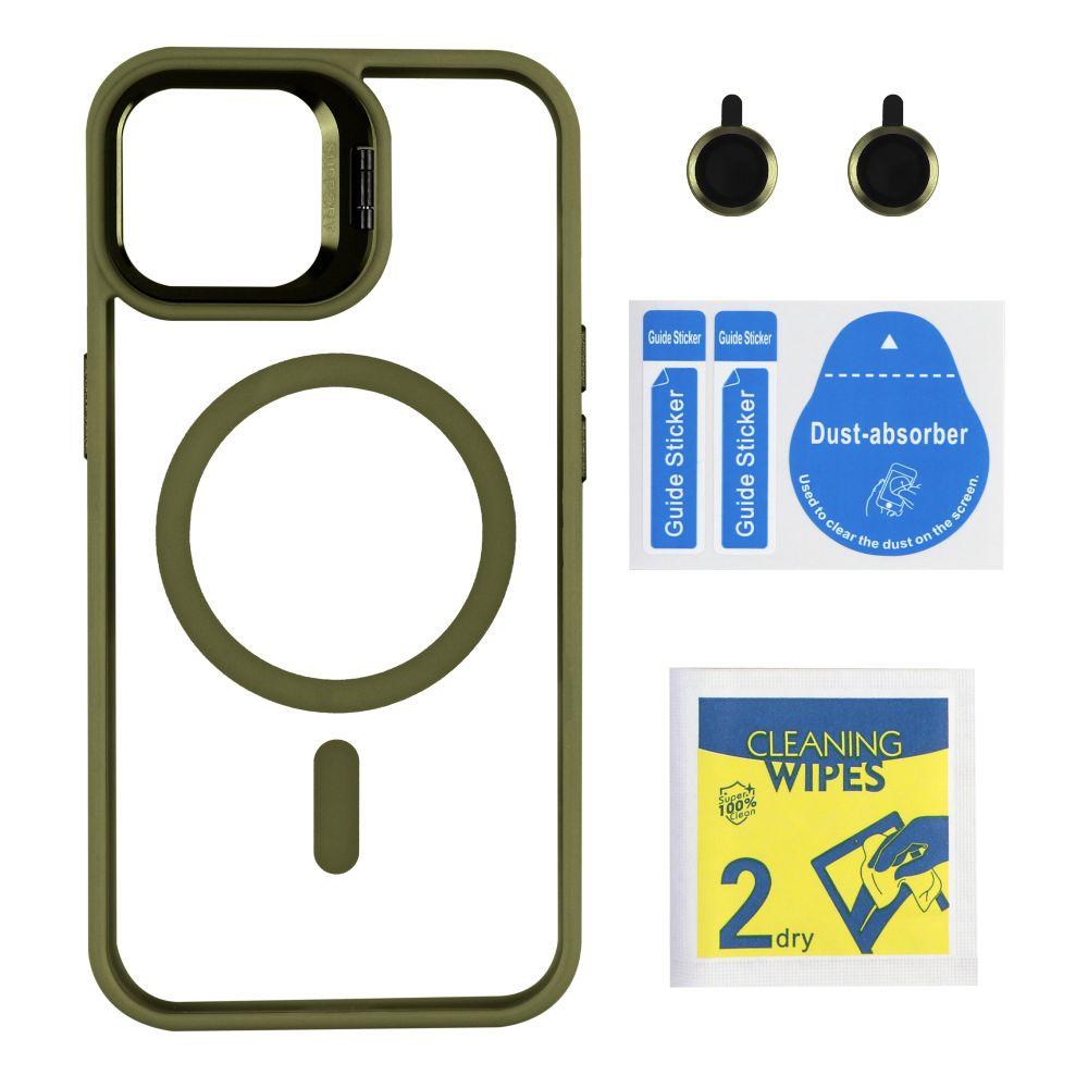 Чехол TPU+PC+Metal Stand Case with MagSafe and Camera Lenses для iPhone 14 Цвет Green, фото 1