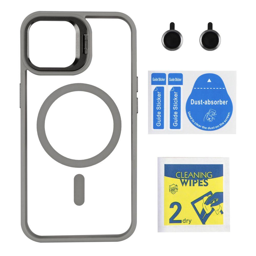 Чехол TPU+PC+Metal Stand Case with MagSafe and Camera Lenses для iPhone 15 Цвет Grey, фото 1