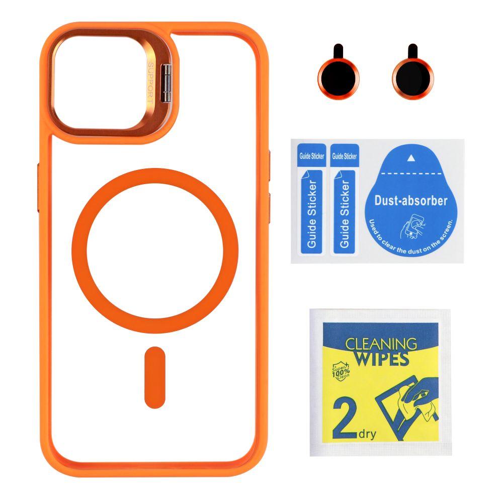 Чехол TPU+PC+Metal Stand Case with MagSafe and Camera Lenses для iPhone 14 Цвет Orange, фото 1
