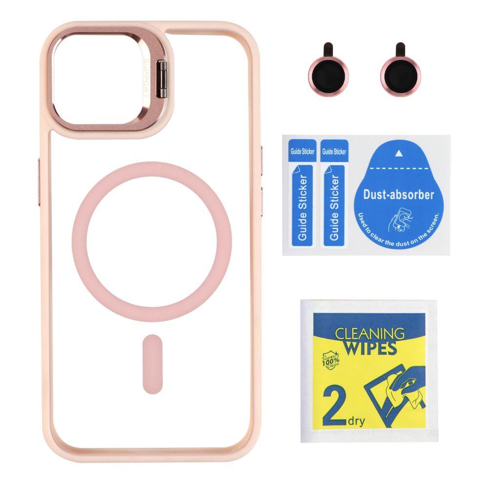 Чехол TPU+PC+Metal Stand Case with MagSafe and Camera Lenses для iPhone 15 Цвет Pink, фото 1