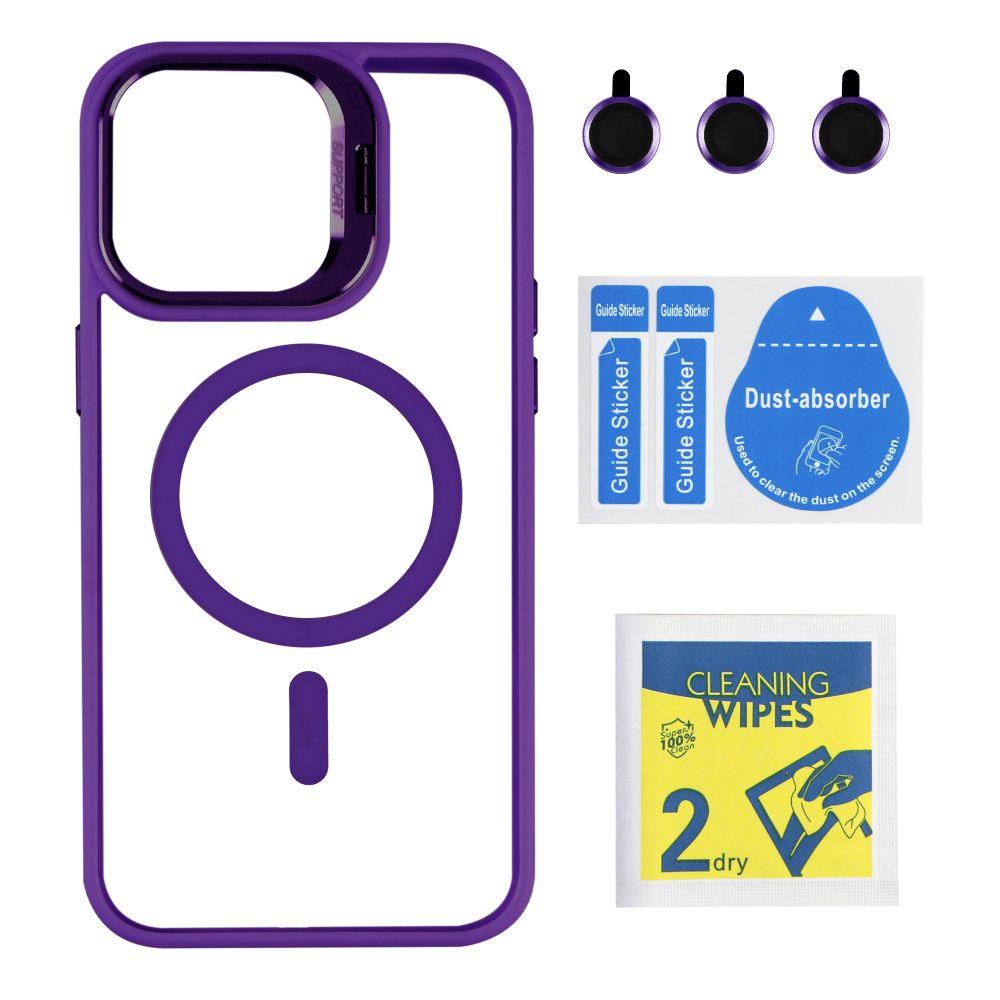 Чехол TPU+PC+Metal Stand Case with MagSafe and Camera Lenses для iPhone 14 Pro Max Цвет Dark Purple, фото 1