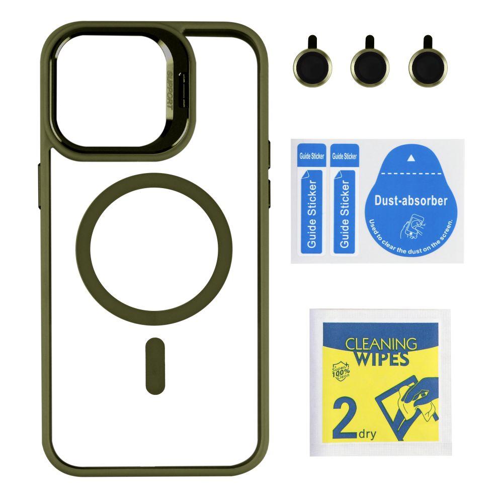 Чехол TPU+PC+Metal Stand Case with MagSafe and Camera Lenses для iPhone 14 Pro Max Цвет Green, фото 1