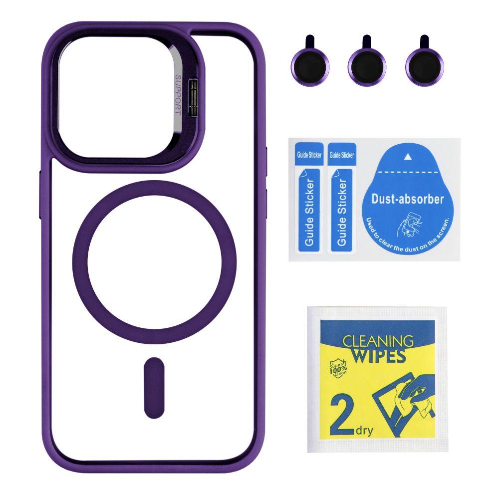 Чехол TPU+PC+Metal Stand Case with MagSafe and Camera Lenses для iPhone 14 Pro Цвет Dark Purple, фото 1