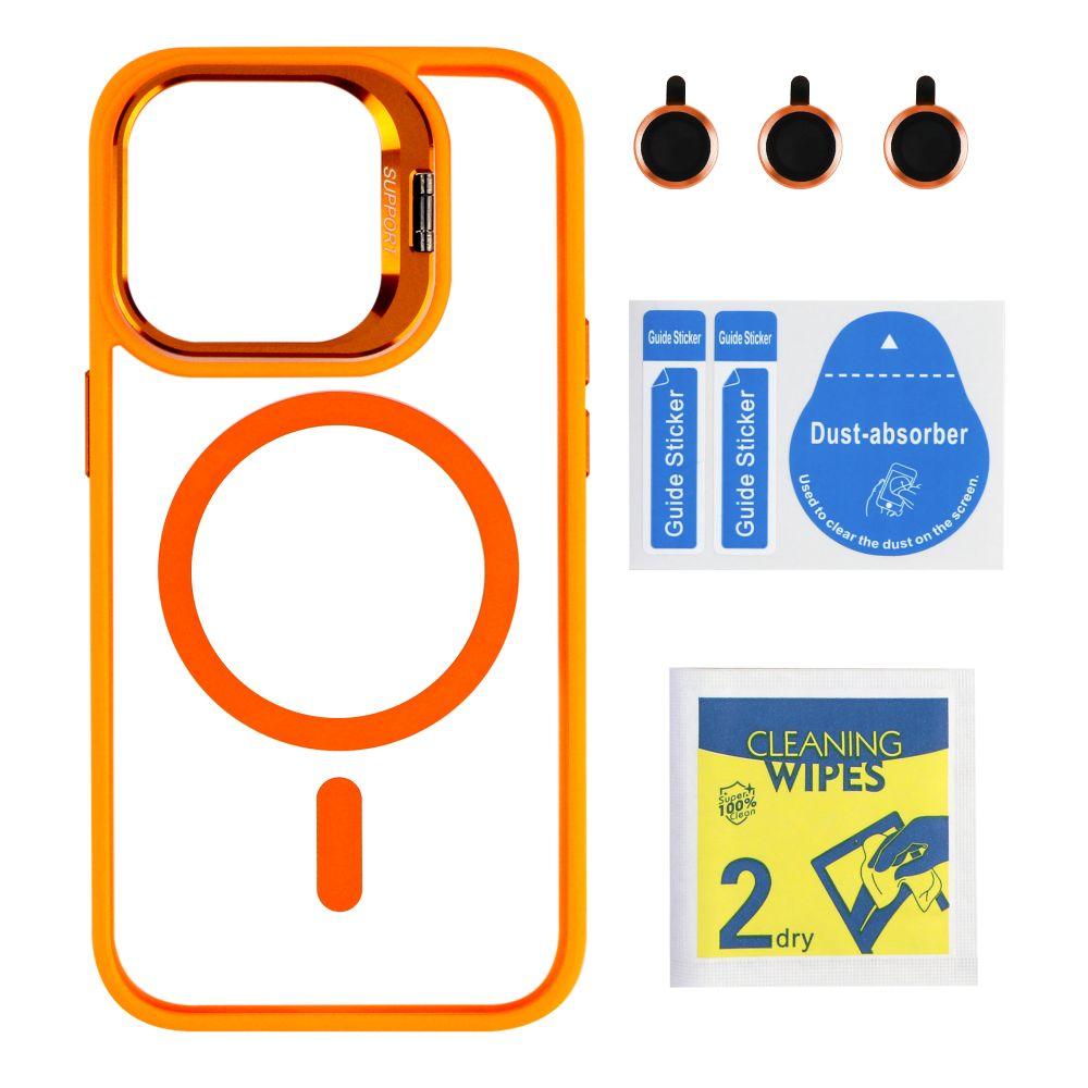 Чехол TPU+PC+Metal Stand Case with MagSafe and Camera Lenses для iPhone 14 Pro Цвет Orange, фото 1