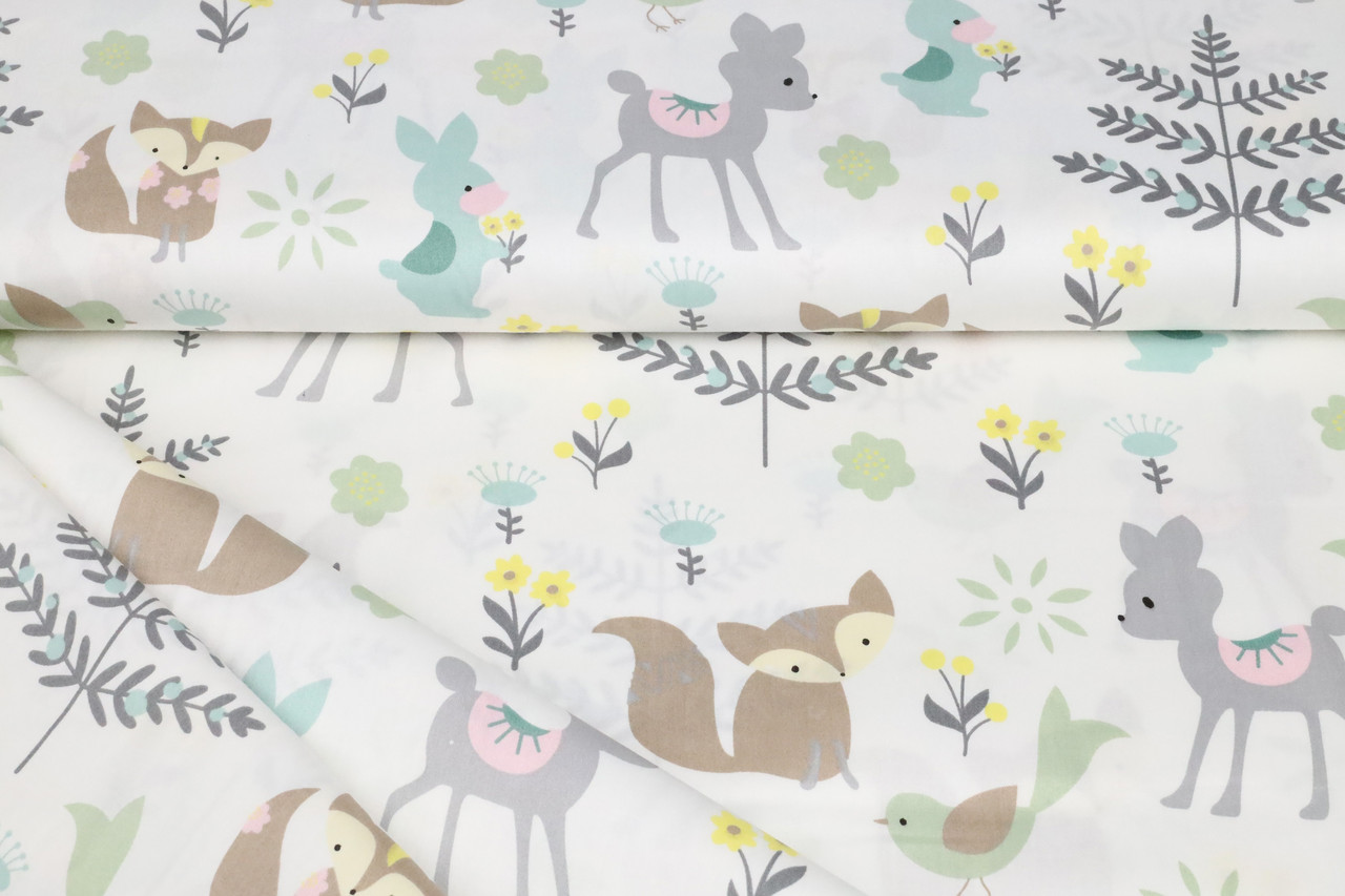Сатин-твіл Звірята на полянці (м'ятні зайці) (залишок 2.35 мп)