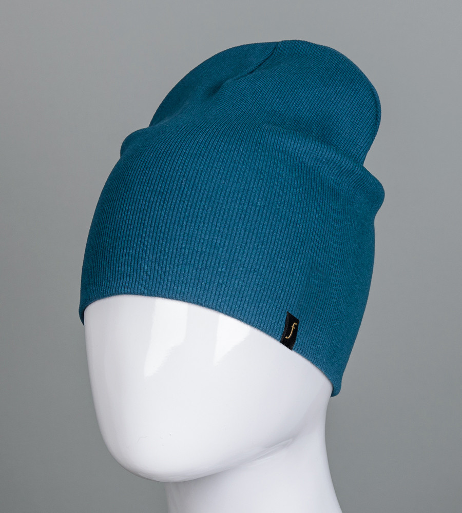 Шапка трикотажна Рубчик без одвороту (20217), Петроль, фото 1