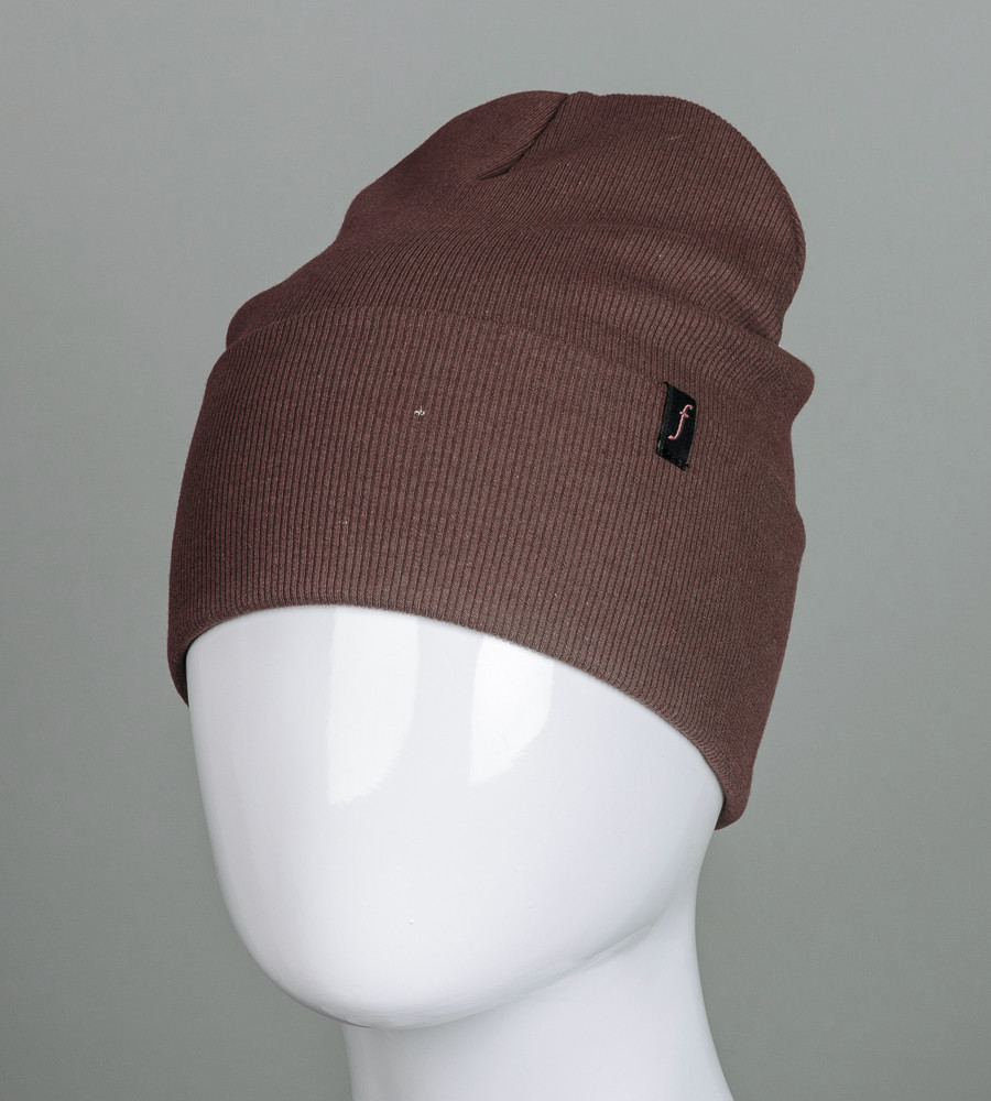 Шапка трикотажна Рубчик з відворотом FERO (20216), Мокко, фото 1
