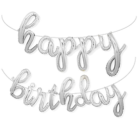 Гірлянда фольгована срібло (каліграфія) "З днем народження", "Happy Birthday"