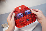 Футляр для окулярів шкіряний червоний з орнаментом Сонечко | очешник шкіра, фото 5