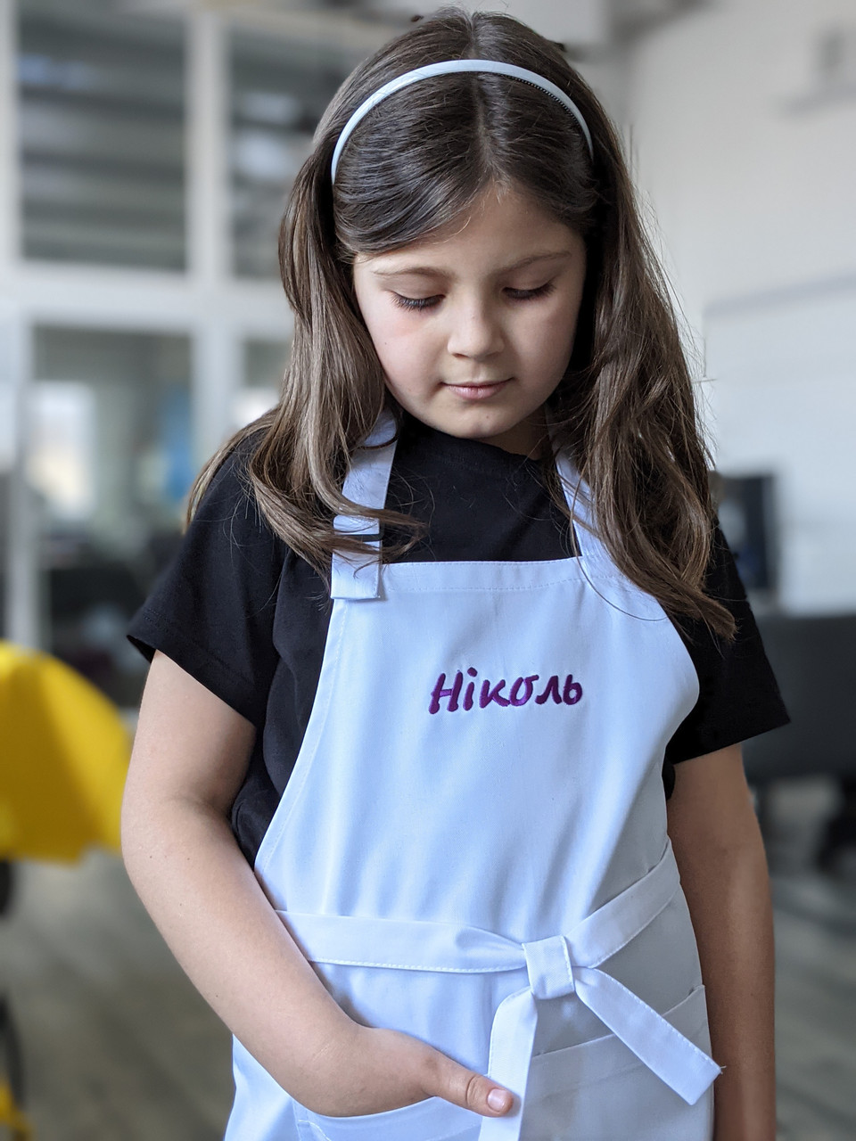 Фартух дитячий Latte Junior 7-12 років Білий з Логотипом/надписом