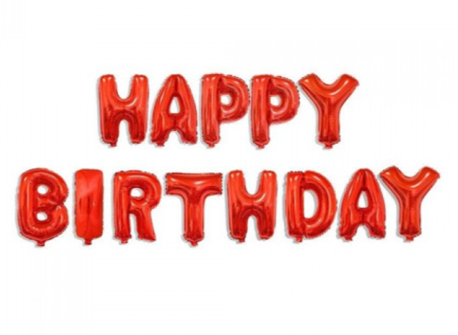 Гірлянда фольгована червона "З днем народження", "Happy Birthday"