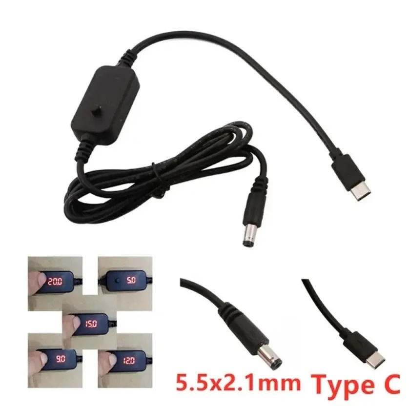 Кабель Type-C to DC з тригером вибору напруги 5V/9V/12V/15V/20V, живлення пристроїв від PowerBank