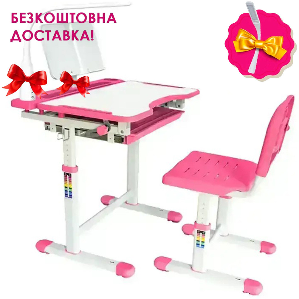 Зростаюча Дитяча парта з настільною лампою та пеналом + стільчик Cubby Vanda Pink рожевий для дівчинки школяра