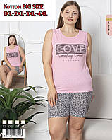 Жіноча бавовняна піжама (майка + шорти) великих розмірів. Зручна піжама для сну