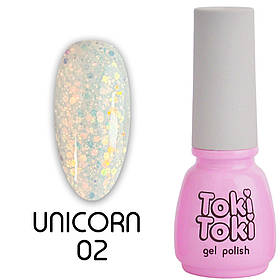 Гель-лак для нігтів Toki-Toki Unicorn UN02 напівпрозорий молочний з блискітками, 5 мл