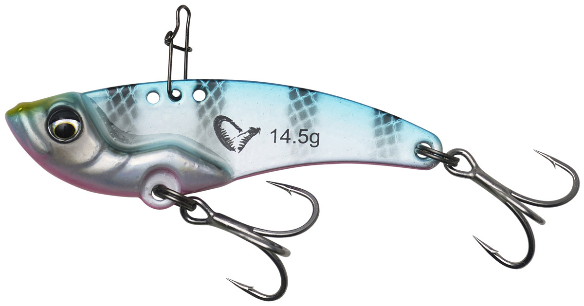 Цикада Savage Gear Vib Blade 45mm 8.5g Blue Pink Stripes приманка на окуня, щуку, судака