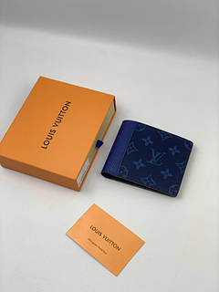 Гаманець чоловічий гаманець портмоне Louis Vuitton Monogram шкіряна синя якість Преміум