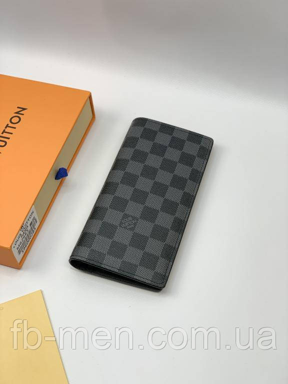 Гаманець Louis Vuitton портмоне сірого кольору без блискавки якість преміум