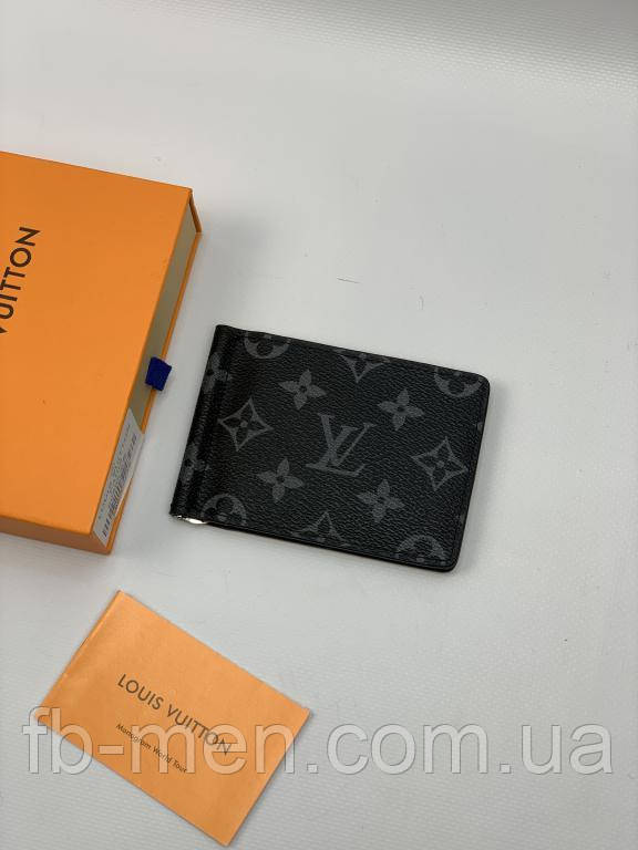 Затискач для грошей Louis Vuitton сірий монограм якість преміум