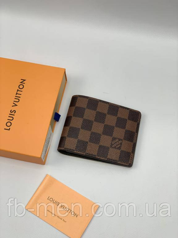 Гаманець чоловічий гаманець портмоне Louis Vuitton Monogram шкіряний коричнева шашка якість Преміум