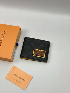 Гаманець чоловічий гаманець портмоне Louis Vuitton Monogram сірий жовтогарячий логотип "LV" якість Преміум