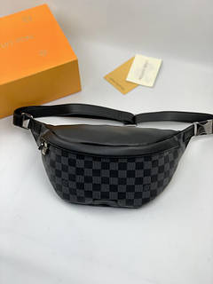 Поясна сумка Louis Vuitton Discovery з канви Damier Graphite сіра бананка