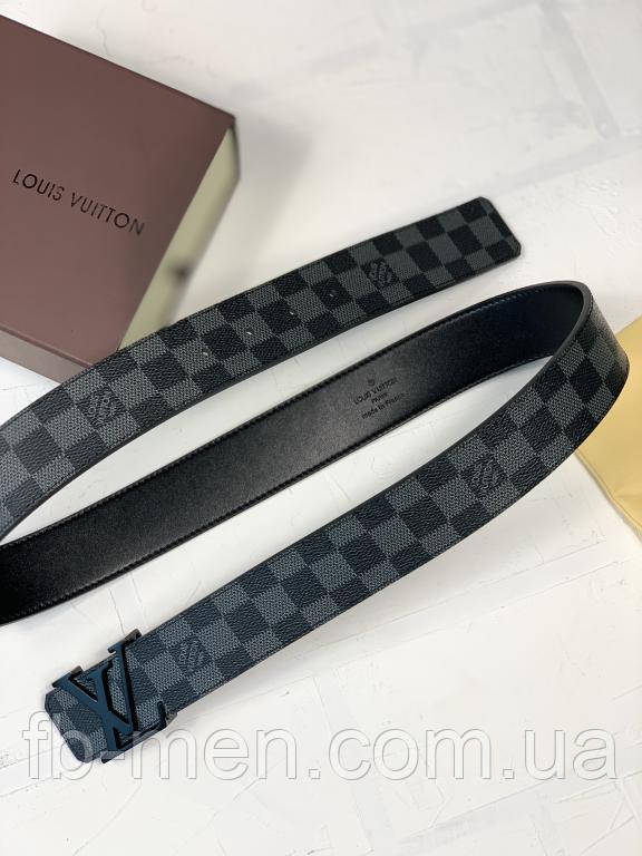 Ремінь Louis Vuitton сіра шашка шкіряний преміум'якість