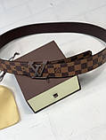 Ремінь Louis Vuitton коричнева шашка шкіряний преміум'якість, фото 2