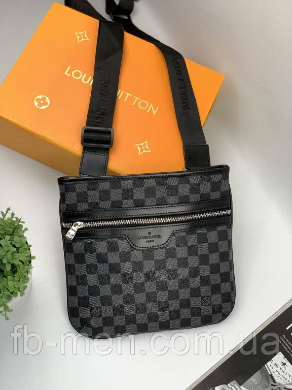 Сумка-планшетка чоловіча Louis Vuitton сіра шашка преміум'якість