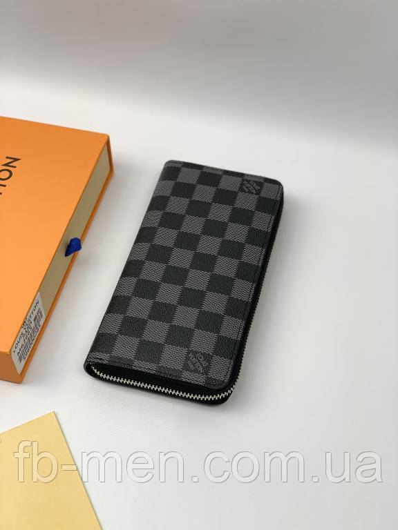 Гаманець Louis Vuitton чоловічий гаманець сіра шашка на блискавці якість преміум