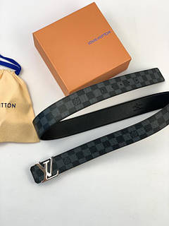 Ремінь Louis Vuitton шкіряний сіра шашка срібляста пряжка преміум'якість