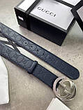 Ремінь шкіряний темно-синій зі сріблястою пряжкою преміум'якість, фото 6
