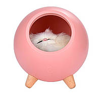Дитячий нічник Котик у будиночку Світильник з регулюванням яскравості Рожевий