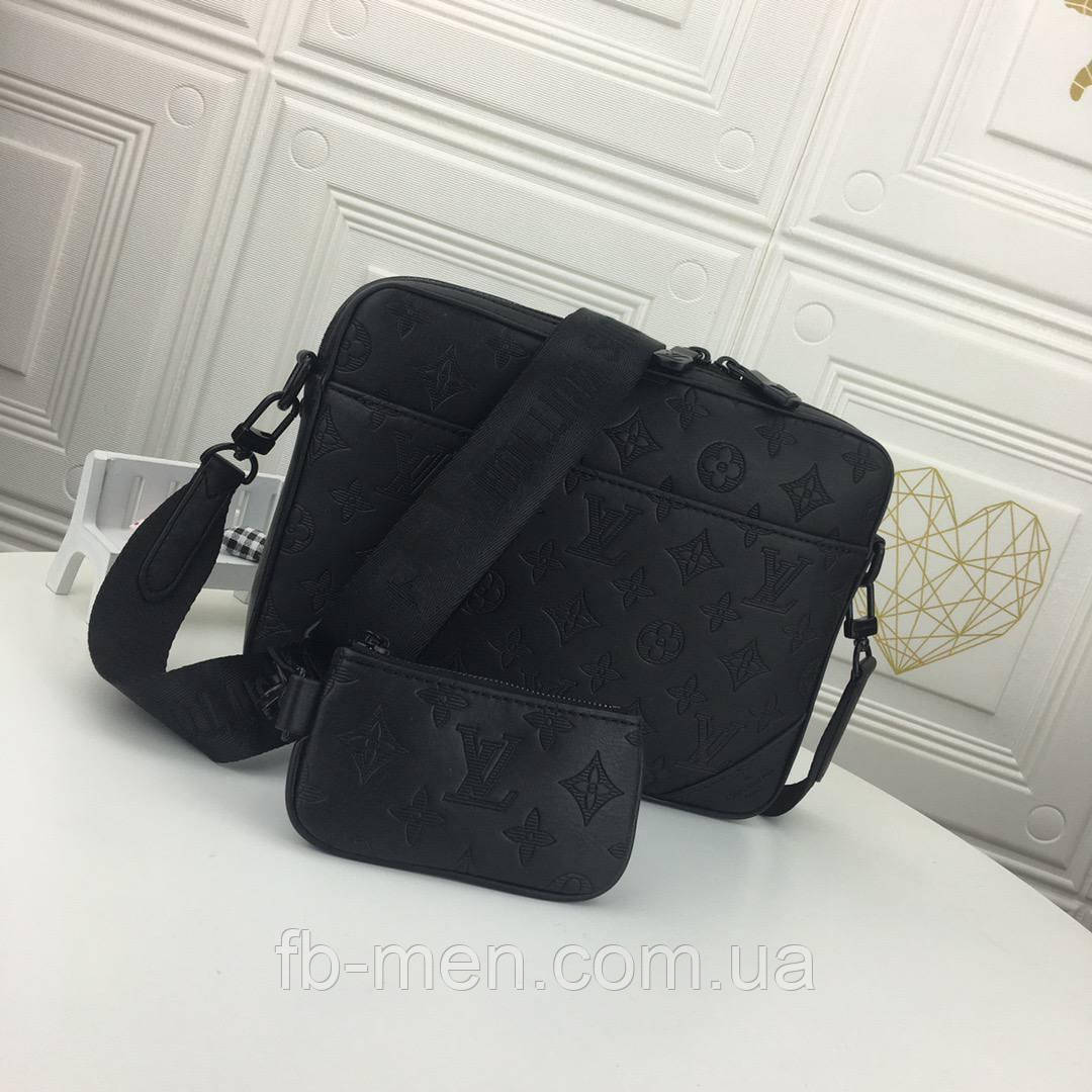 Сумка месенджер Louis Vuitton Duo Shadow Black чорна преміум'якість