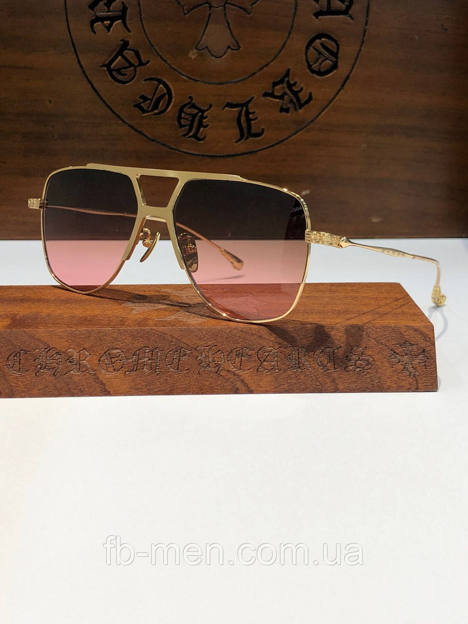Окуляри сонцезахисні Chrome Hearts Titanium у золотій оправі якість преміум