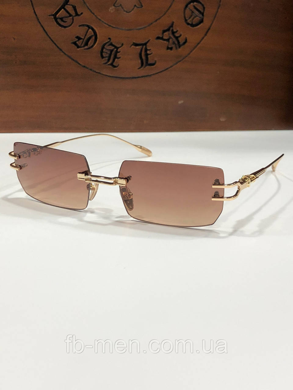 Сонцезахисні окуляри Chrome Hearts Lordie в золотій оправі якість преміум