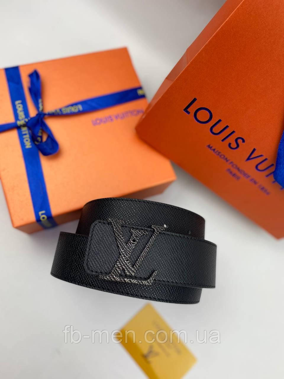 Ремінь Louis Vuitton Taiga classic чорний із чорною пряжкою преміум'якість