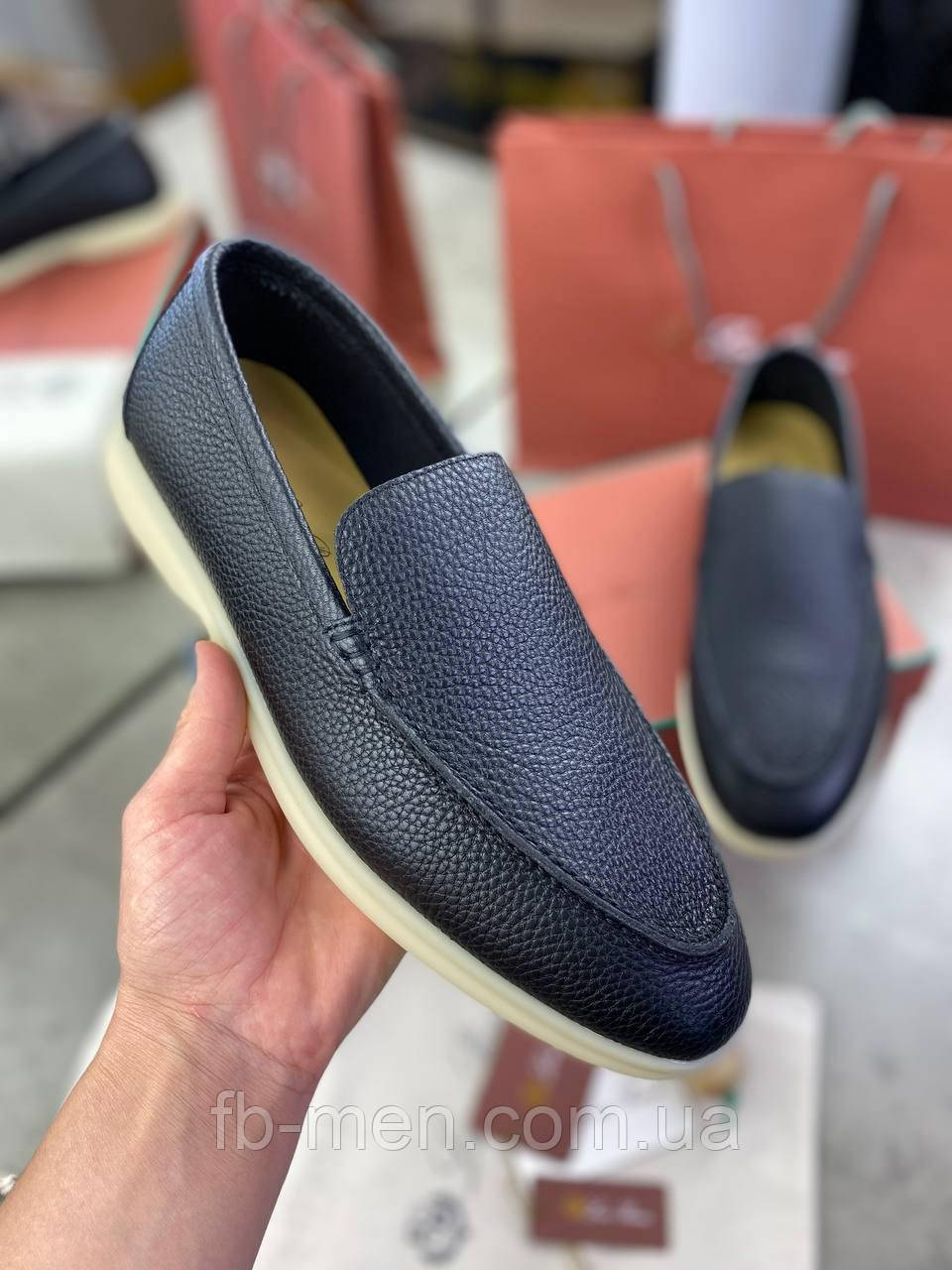 Лофери Loro Piana Summer Walk Black Leather шкіряні чоловічі мокасини