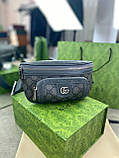 Сумка поясна Gucci Ophidia GG сіро-чорна преміум'якість, фото 3