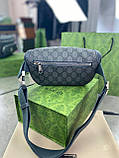 Сумка поясна Gucci Ophidia GG сіро-чорна преміум'якість, фото 8