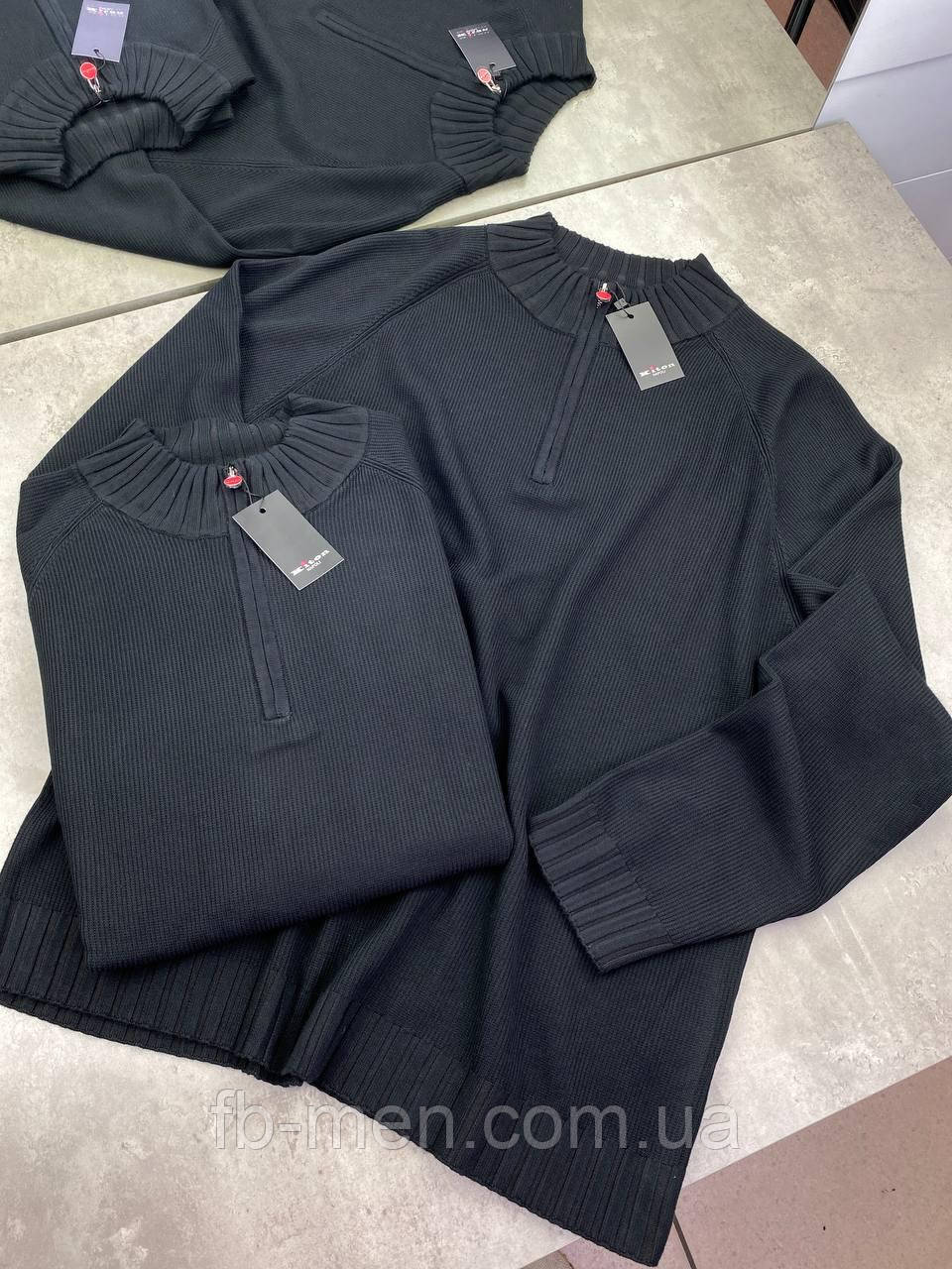 Трикотажна кофта Kiton чорного кольору горловина на блискавці