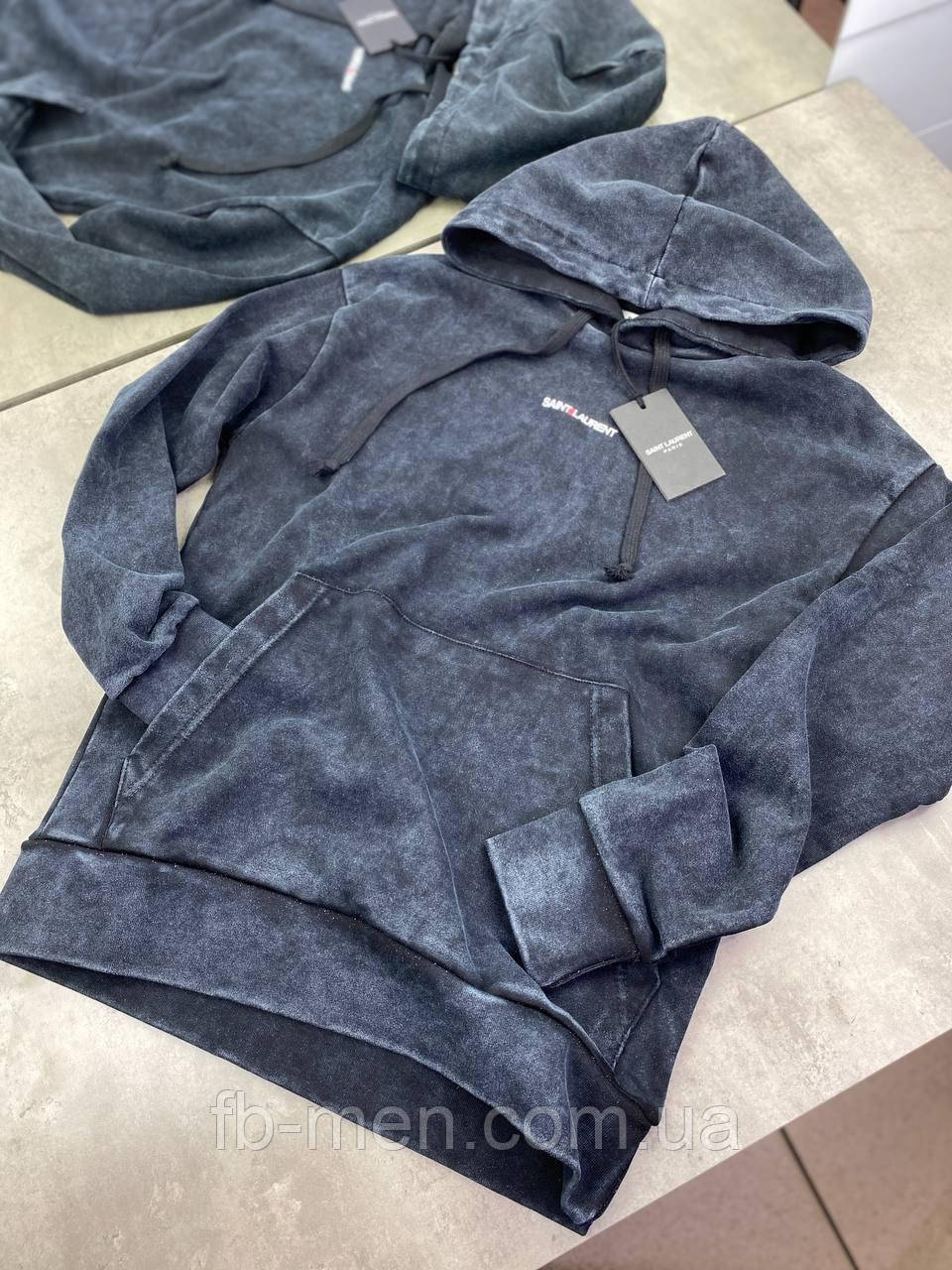 Худі Saint Laurent Rive Gauche чоловіче з капюшоном сірий колір
