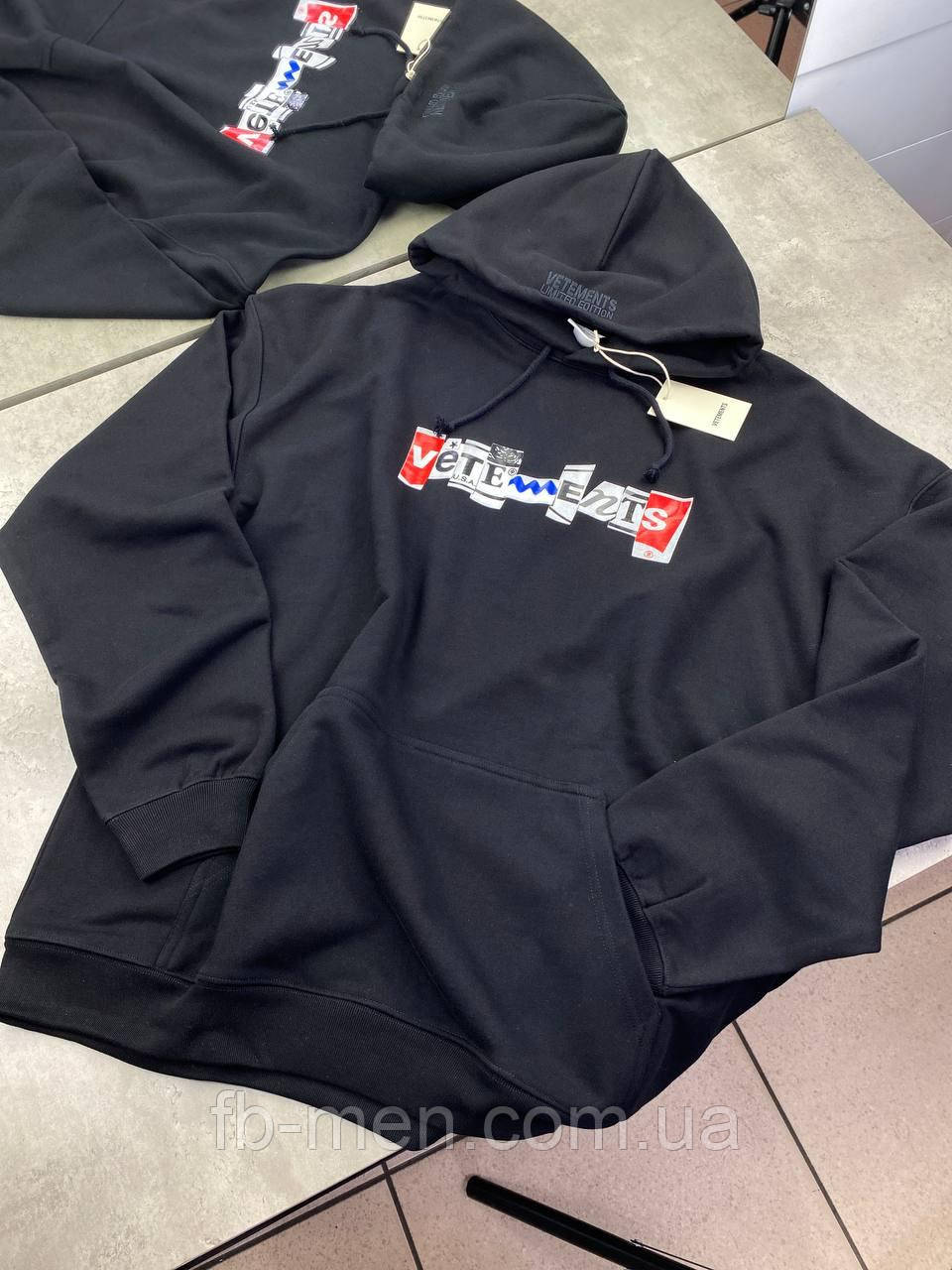 Худі Vetements Drwastring Logo чорний з капюшоном