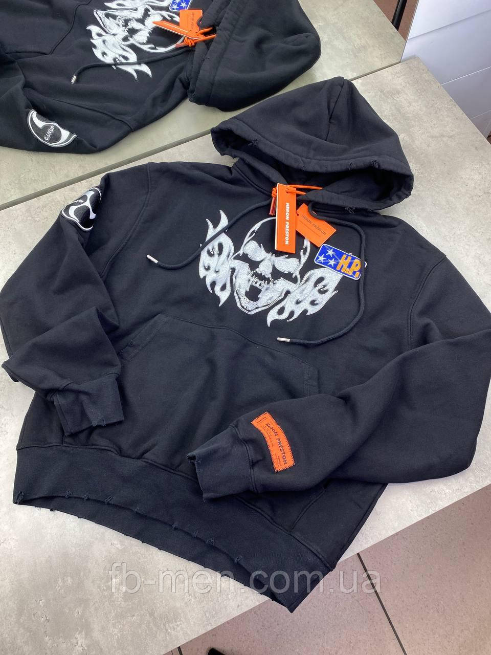 Худі Heron Preston Skull Flame Graphic Phint толстовка чорна з принтом